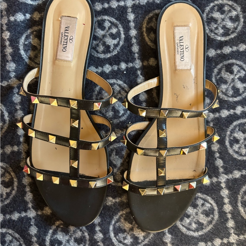 Valentino Black and Gold Studded Women's Sandals